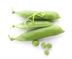Tasty fresh peas on white background