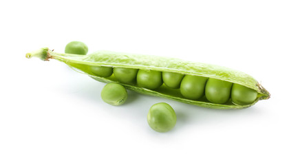 Tasty fresh peas on white background