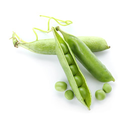 Tasty fresh peas on white background