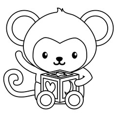 cute little monkey with block baby character