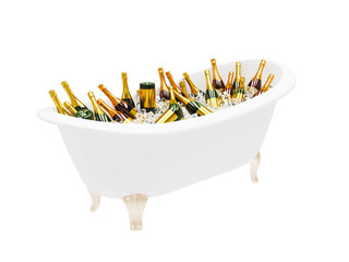 Champagne in ice of white bath