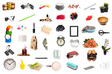 Different objects set isolated on white background .