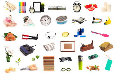 Different objects set isolated on white background .