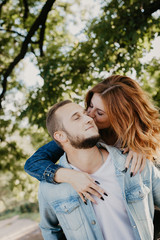 Fototapeta premium Happy loving couple outdoor in park .