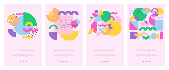 Set of landing page for Mobile App or Web Page template. Abstract geometric shapes. Editable Vector Illustration.