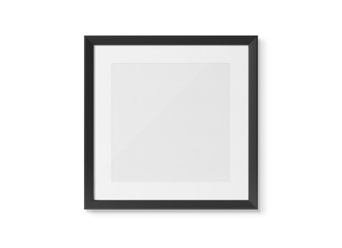 Black squared wooden frame on wall background 3D rendering