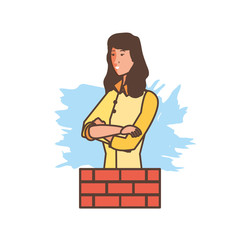 worker construction woman with bricks