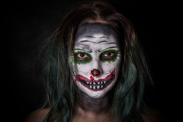 Klaun horror portret kobieta - obrazy, fototapety, plakaty
