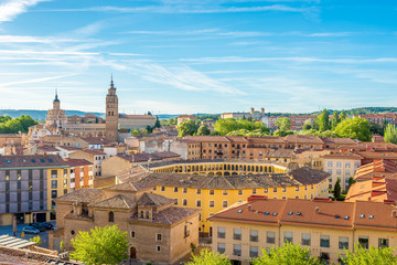 Fototapeta premium View at the Cathedral and Bullfight arena in Tarazona - Spain