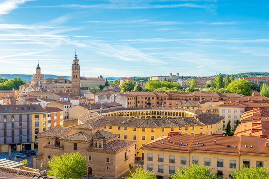 View at the Cathedral and Bullfight arena in Tarazona - Spain