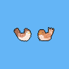 Pixel art cartoon autumn bird character.8bit.