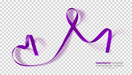 Pancreatic Cancer Awareness Month. Purple Color Ribbon Isolated On Transparent Background. Vector Design Template For Poster.