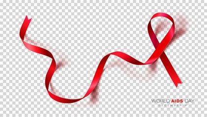 World Aids Day. Red Color Ribbon Isolated On Transparent Background. Vector Design Template For Poster.