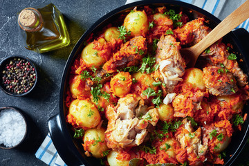 stewed hake fish cooked with new potato