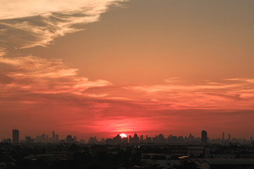 Cityscape with  building silhouette,Of sunset at evening  in Bangkok ,Thailand