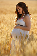 Fototapeta na wymiar pregnant woman on nature field