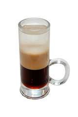 Cocktail B52 shooter with a handle on white isolated background