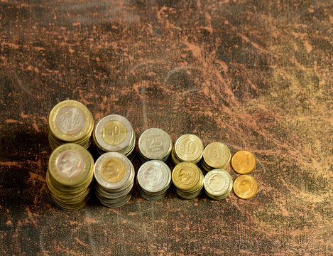 turkish coins, one lira and kurus