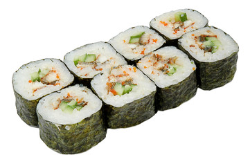 Sushi rolls isolated on white background. Closeup of delicious japanese food sushi roll.