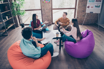 Company of nice attractive smart clever professional experts it specialists managers creating plan...