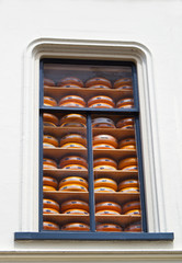 Window of a cheese warehouse in the Dutch city of Zutphen
