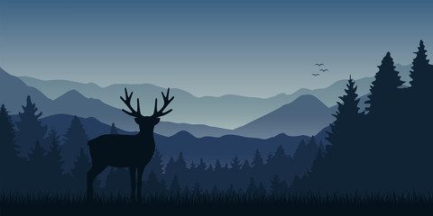 wildlife moose blue mountain and forest landscape vector illustration EPS10