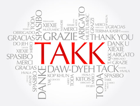 Takk (Thank You in Icelandic) Word Cloud in different languages