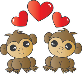 two cute monkeys in love