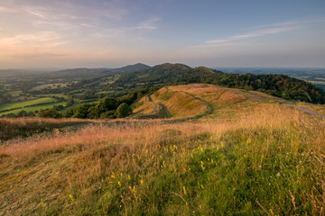 Fototapeta na wymiar View of the Malvern Hills from British Camp Worcestershire England