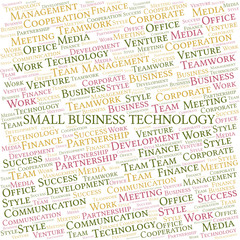 Small Business Technology word cloud. Collage made with text only.