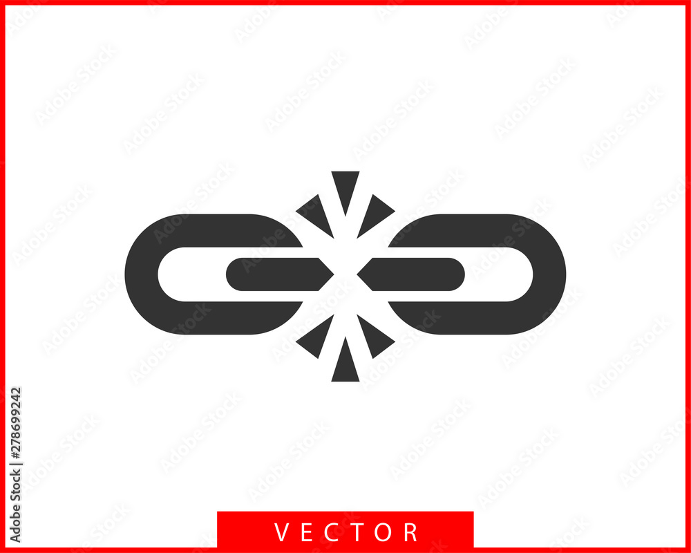 Poster broken chain link icon vector. concept demage connection or join in business. disconnect symbol isol
