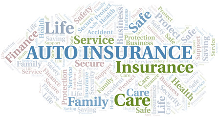 Auto Insurance word cloud vector made with text only.