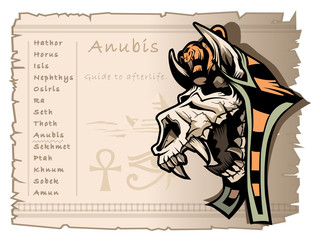 Template on the subject of ancient Egyptian mythology. God Anubis, a guide to the afterlife.
