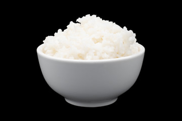 Rice on the white pan black backgrounds