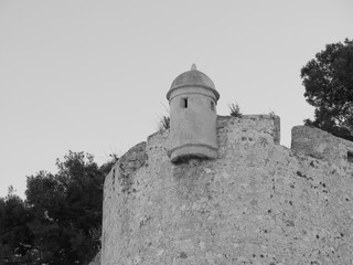 Fototapeta na wymiar Wall and small tower of the Castillo de Denia, Spain.