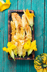 Fried stuffed zucchini flowers