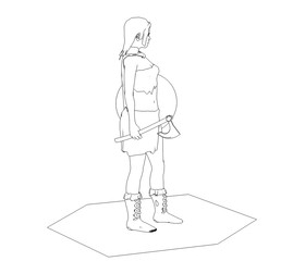 Fototapeta na wymiar warrior woman character, contour visualization, 3D illustration, sketch, outline