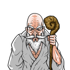 神様　白着物　左手杖右手後ろ