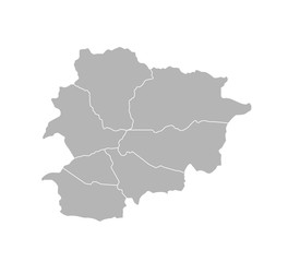 Vector isolated illustration of simplified administrative map of Andorra. Borders of the parishes (regions). Grey silhouettes. White outline