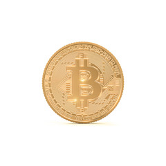 3d rendering image of golden bitcoin coin on white background .