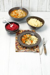 pork loin braised with vegs, couscous, beets