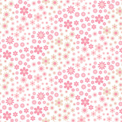 Seamless pattern with pink flowers on white background
