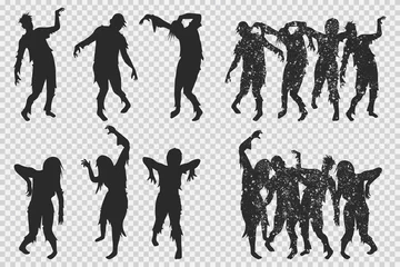Fotobehang Zombie black silhouette. Vector Halloween icons set isolated on a transparent background. © Roi_and_Roi
