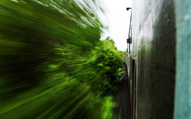 Motion sen from a train, Konkan railway, India © RealityImages