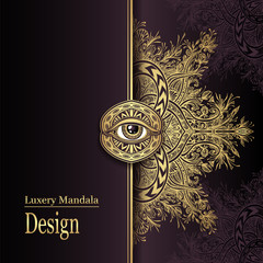 Template with luxury Mandala Eye  in gold brown for design congratulation or invitation or for flyer in ornamental vintage Oriental Indian Asian Arabic Persian style