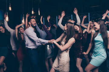 Nice-looking attractive glamorous shine cheerful glad positive elegant stylish ladies and gentlemen...