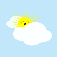 Funny cartoon sun sleepy stretching