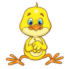 Little cute chicken is sitting. In cartoon style. Isolated on white background