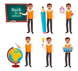 Obraz premium Back to school. Teacher man cartoon character