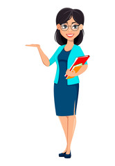 Back to school. Teacher woman cartoon character